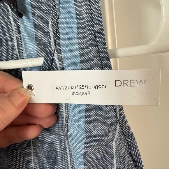 NWT Drew Anthropologie Linen Blue Striped Tank Size Small Fray Raw Hem Zipper - Picture 9 of 10